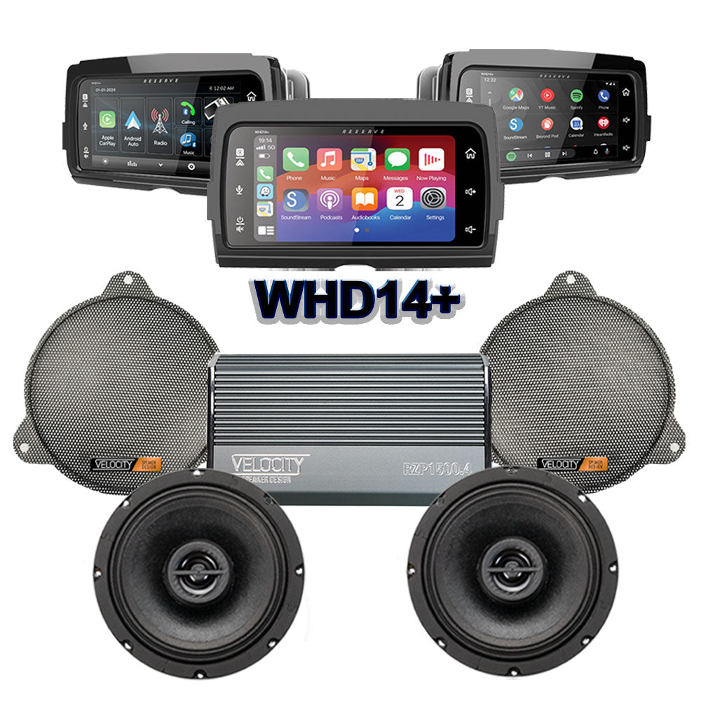 Velocity Stage 2 Plug & Play Amp and Speaker Package With Soundstream Reserve WHD14+ Radio For 2014-2023 Harley Davidson® Street Glide, Electra Glide, and Ultra