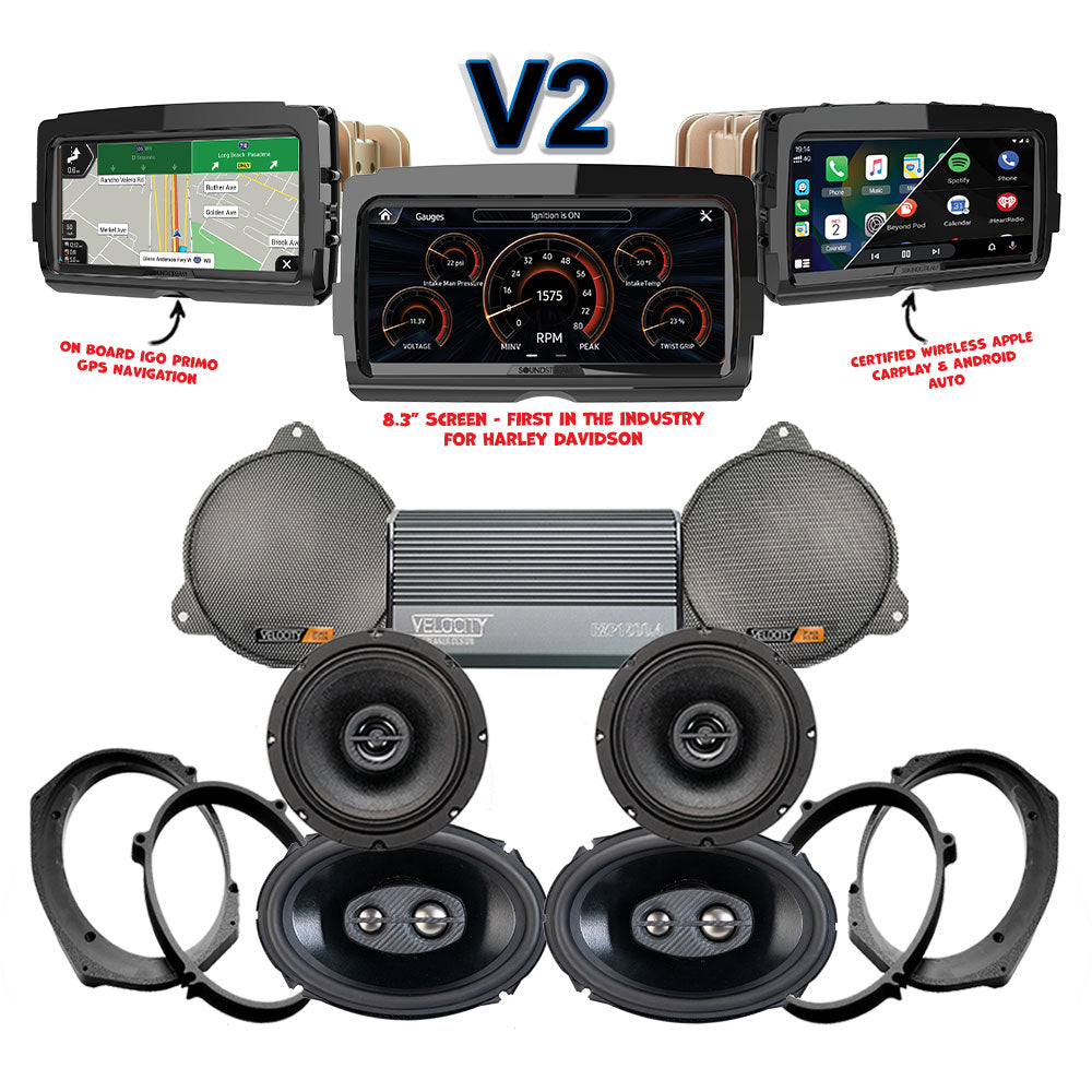 Velocity Stage 4 Plug & Play Amp And Speaker Package With Soundstream Reserve V2 Radio For 2014-2021 Harley Davidson® CVO Street Glide