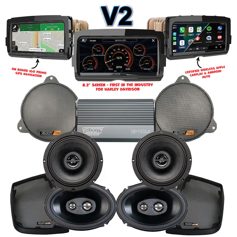 Velocity Stage 4 Plug & Play Amp And Speaker Package With Soundstream Reserve V2 Radio For 2014-2023 Harley Davidson® Street Glide, Electra Glide, And Ultra