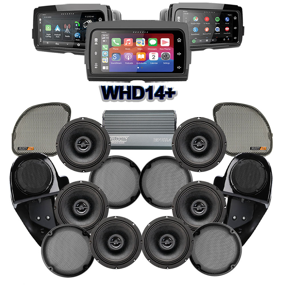 Velocity Stage 6 Plug & Play Amp and Speaker Package with Complete Lower Fairing Adapters and SoundStream Reserve WHD14+ Radio For 2015-2023 Harley Davidson® Road Glide