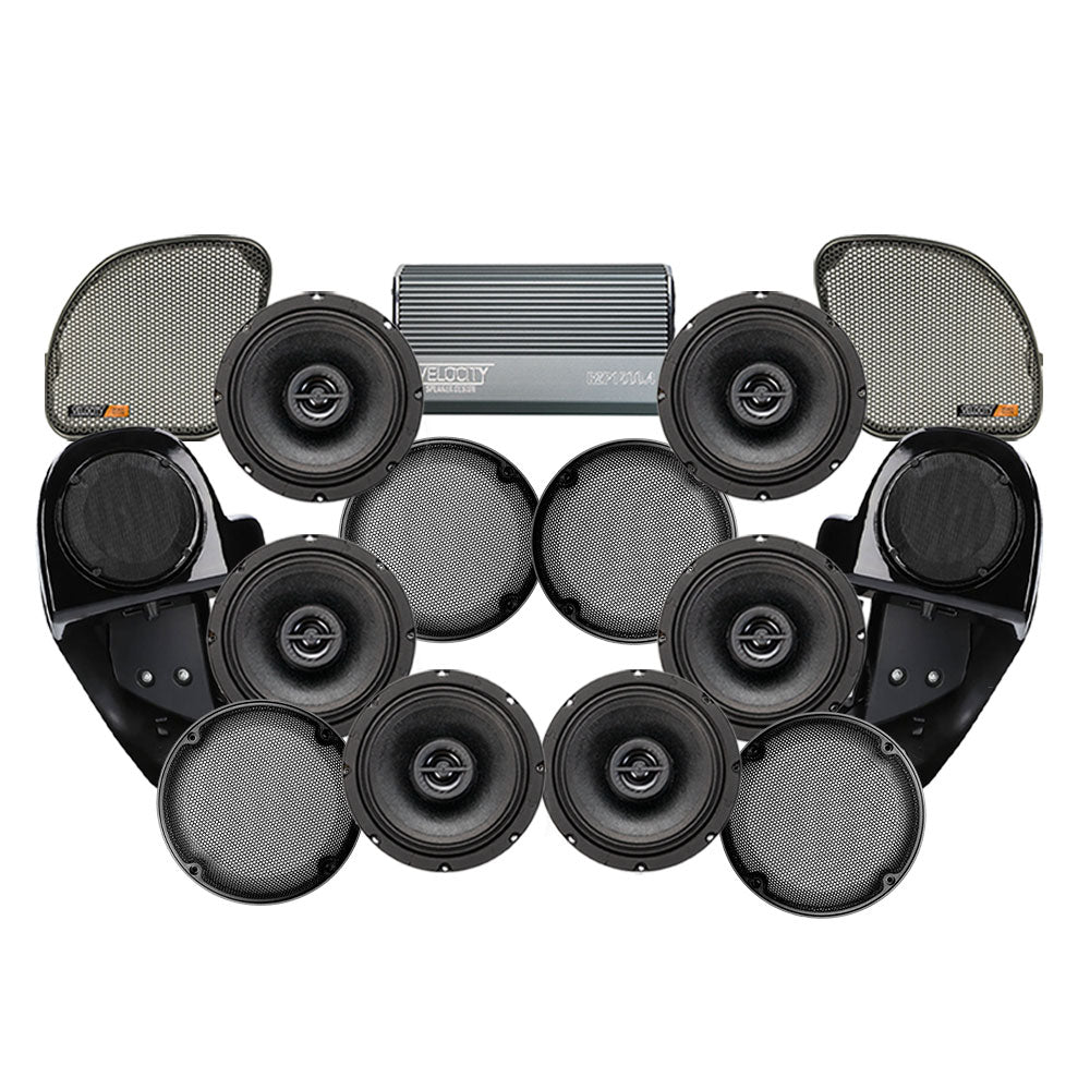 Velocity Stage 6 Plug & Play Amp and Speaker Package with Complete Lower Fairing Adapters For 2015-2023 Harley Davidson® Road Glide with Factory or Existing SoundStream Reserve Radios
