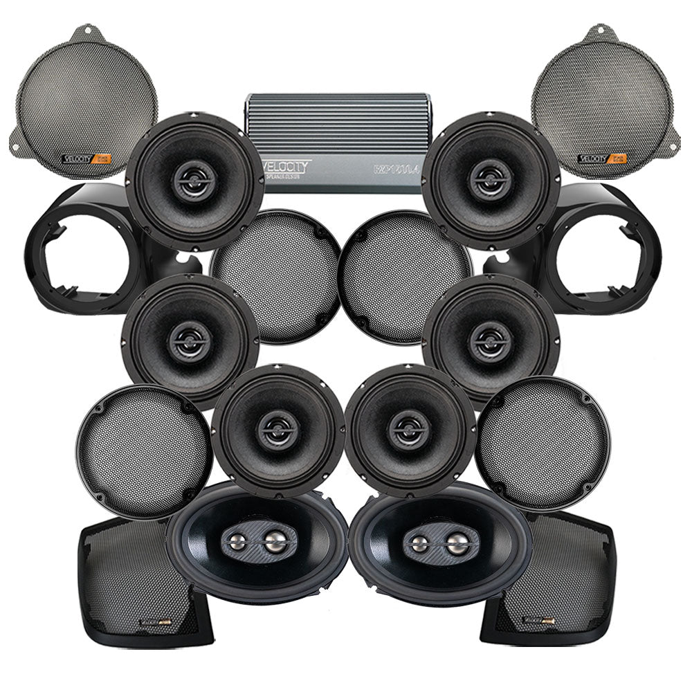 Velocity Stage 8 Plug & Play Amp and Speaker Package With Liquid-Cooled Lower Adapters For 2014-2021 Harley Davidson® CVO Ultra / Limited with Factory or Existing Soundstream Reserve Radios