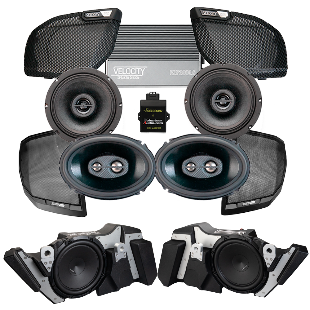 Velocity Stage 4 Ultimate A2B Plug & Play Amp And Speaker Package with Modular Subwoofer Kit For 2024-Up Harley Davidson® Base Model Road Glide Motorcycle
