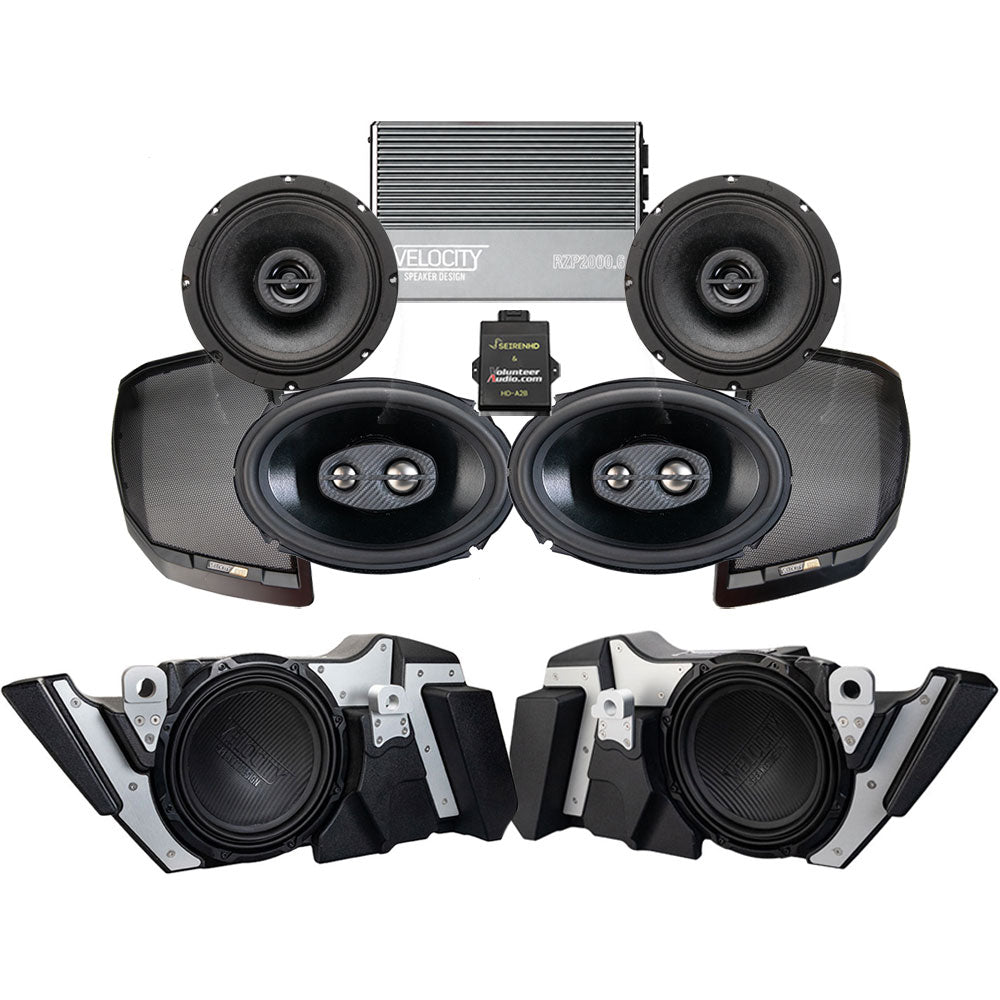 Velocity Stage 4 Ultimate A2B Plug & Play Amp And Speaker Package with Modular Subwoofer Kit For 2024-Up Harley Davidson® Base Model Road Glide Motorcycle