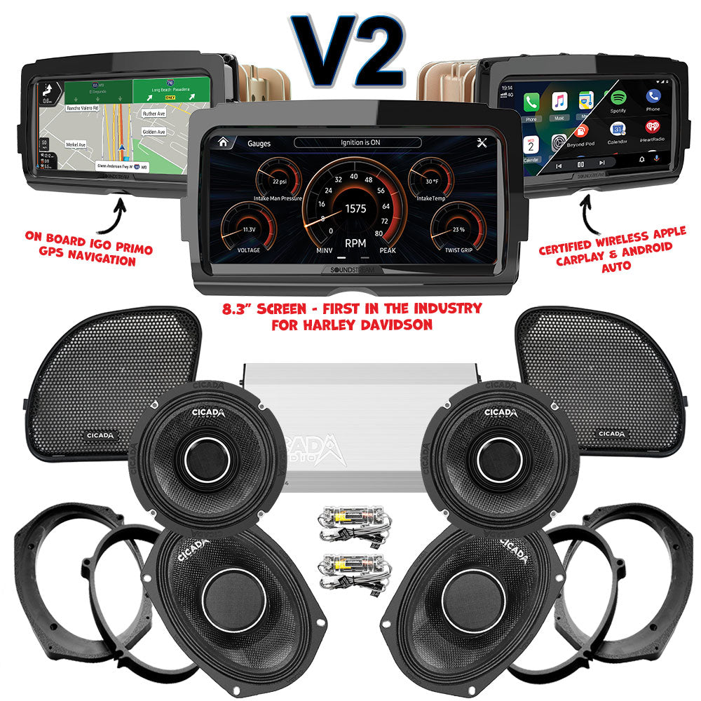 Cicada Audio CHX Stage 4 Plug & Play Amp And Speaker Package With Soundstream Reserve V2 Radio For 2015-2021 Harley Davidson® CVO Road Glide