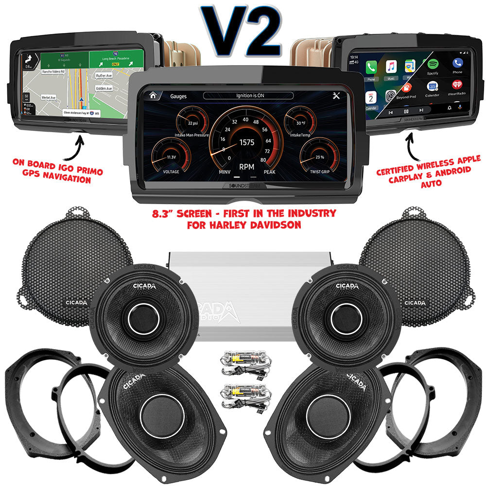 Cicada Audio CHX Stage 4 Plug & Play Amp And Speaker Package With Soundstream Reserve V2 Radio For 2021-2023 Harley Davidson® CVO Road Glide With HD Audio By Rockford