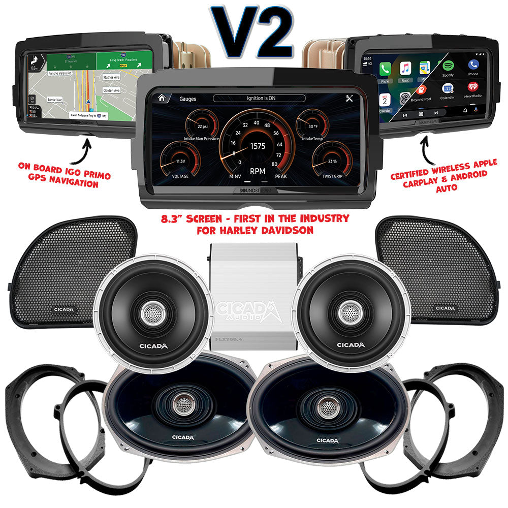 Cicada Audio CX Stage 4 Plug & Play Amp And Speaker Package With Soundstream Reserve V2 Radio For 2014-2020 Harley Davidson® CVO Road Glide