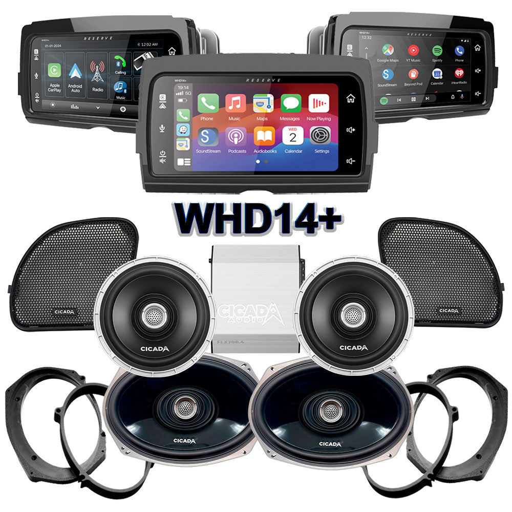 Cicada Audio CX Stage 4 Plug & Play Amp And Speaker Package With Soundstream Reserve WHD14+ Radio For 2021-2023 Harley Davidson® CVO Road Glide With HD Audio By Rockford