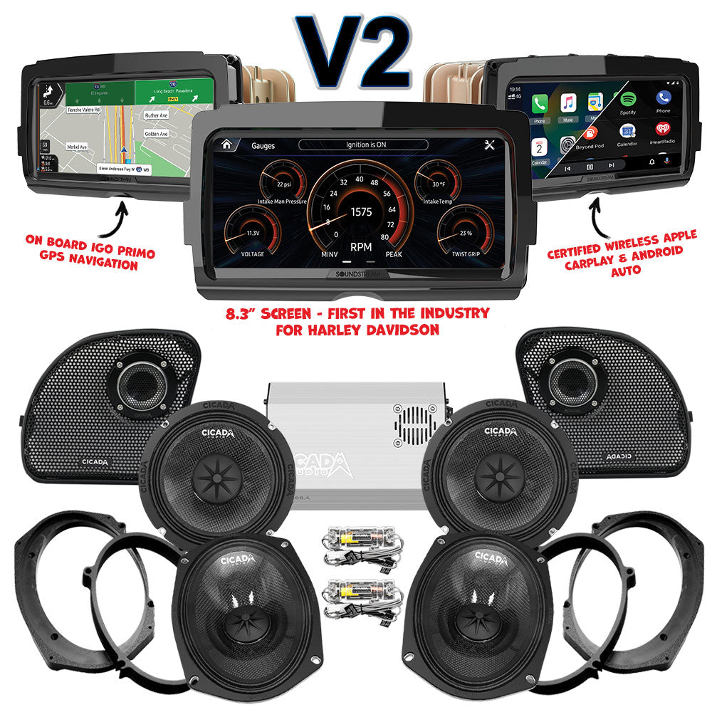 Cicada Audio CXK Stage 4 Plug & Play Amp And Speaker Package With Soundstream Reserve V2 Radio For 2021-2023 Harley Davidson® CVO Road Glide With HD Audio By Rockford