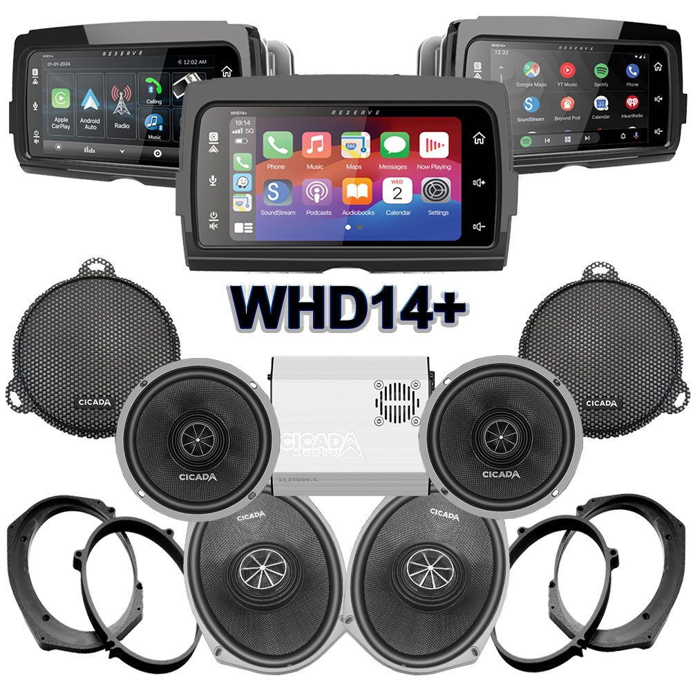 Cicada Audio CXX Stage 4 Plug & Play Amp And Speaker Package With Soundstream Reserve WHD14+ Radio For 2021-2023 Harley Davidson® CVO Street Glide With HD Audio By Rockford
