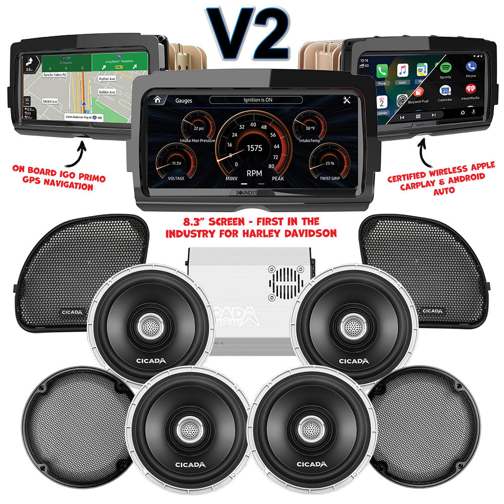Cicada Audio CX Stage 4 Plug & Play Amp And Speaker Package With Soundstream Reserve V2 Radio For 2015-2016 Harley Davidson® CVO Road Glide Ultra