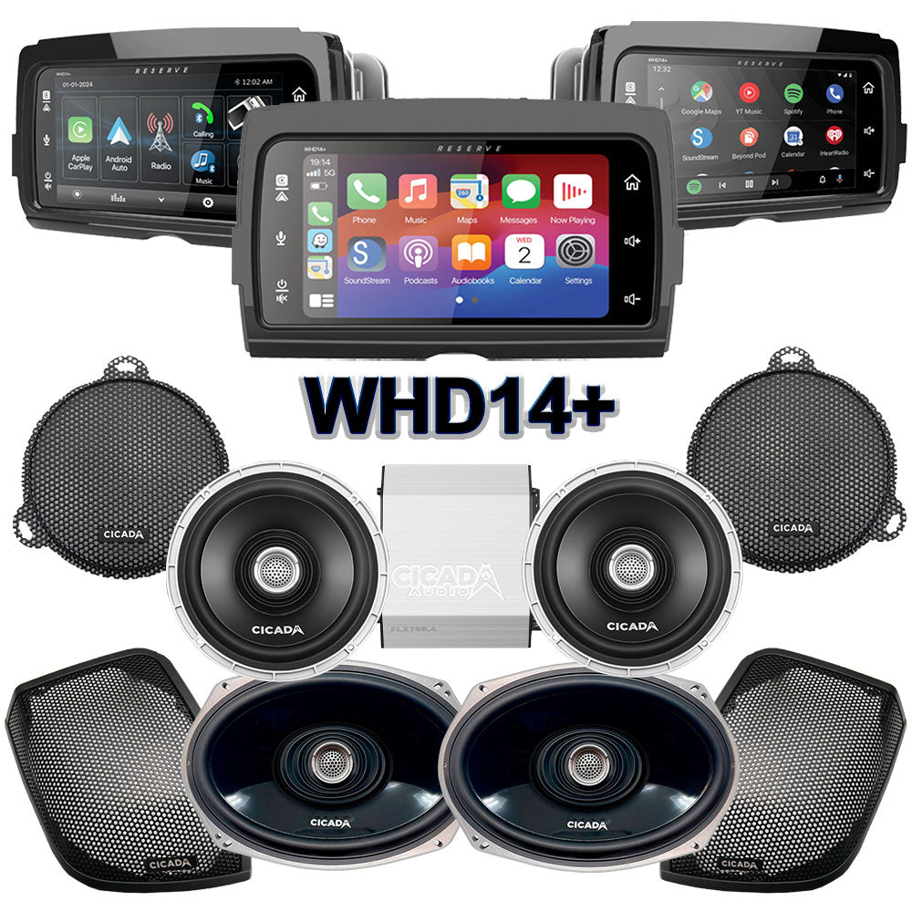Cicada Audio CX Stage 4 Plug & Play Amp And Speaker Package With Soundstream Reserve WHD14+ Radio For 2014-2023 Harley Davidson® Street Glide, Electra Glide, And Ultra