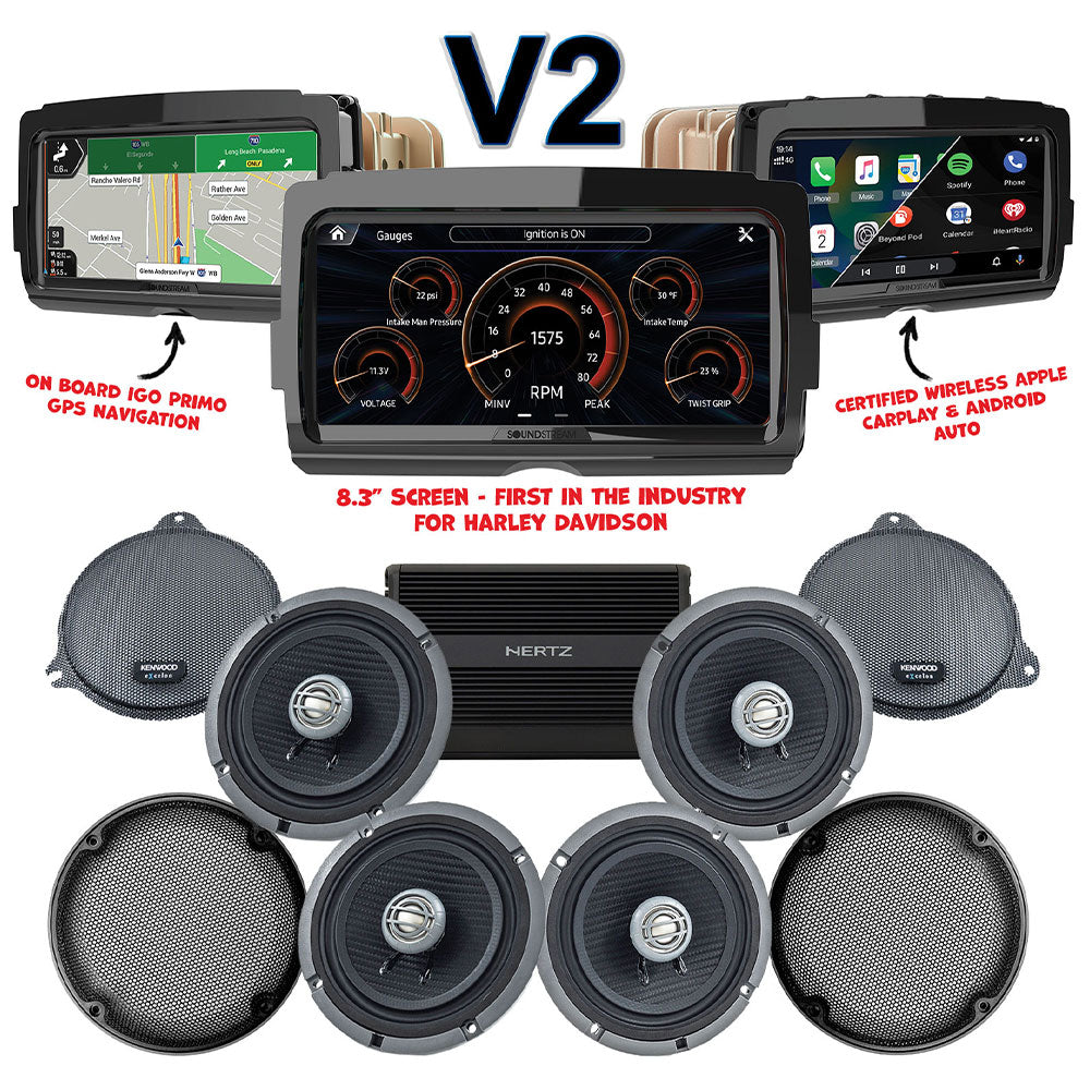 Kenwood Stage 4 Plug & Play Amp And Speaker Package With SoundStream Reserve V2 Radio For 2014-2023 Harley Davidson® Street Glide and Electra Glide