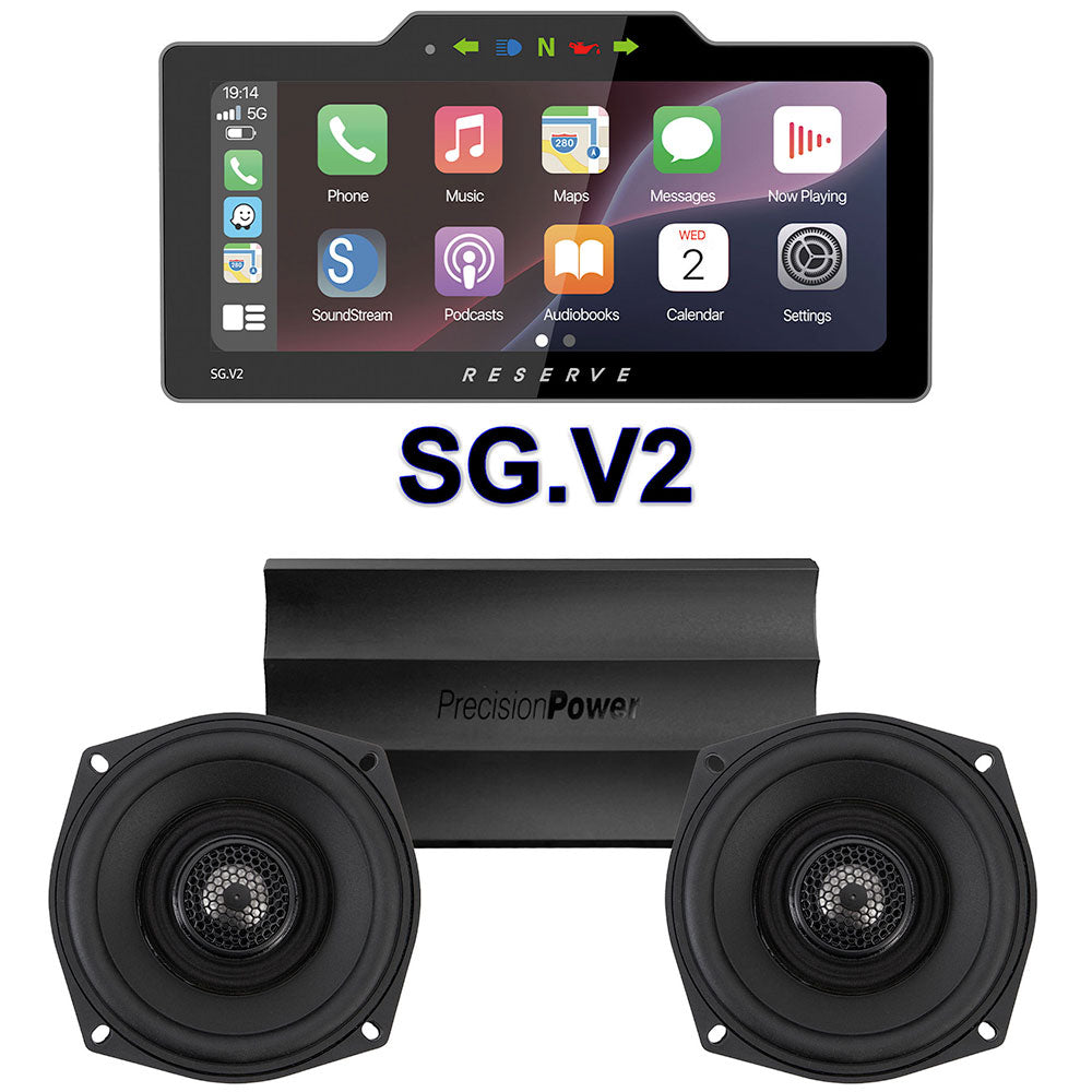 Precision Power 5.25" Stage 2 Plug & Play Amp And Speaker Package With Soundstream Reserve SG.V2 Radio For 1998-2013 Harley Davidson® Street Glide, Electra Glide, And Ultra