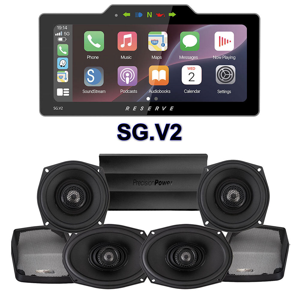 Precision Power Stage 4 Plug & Play Amp And Speaker Package With Soundstream Reserve SG.V2 Radio For 1998-2013 Harley Davidson® Street Glide, Electra Glide, And Ultra