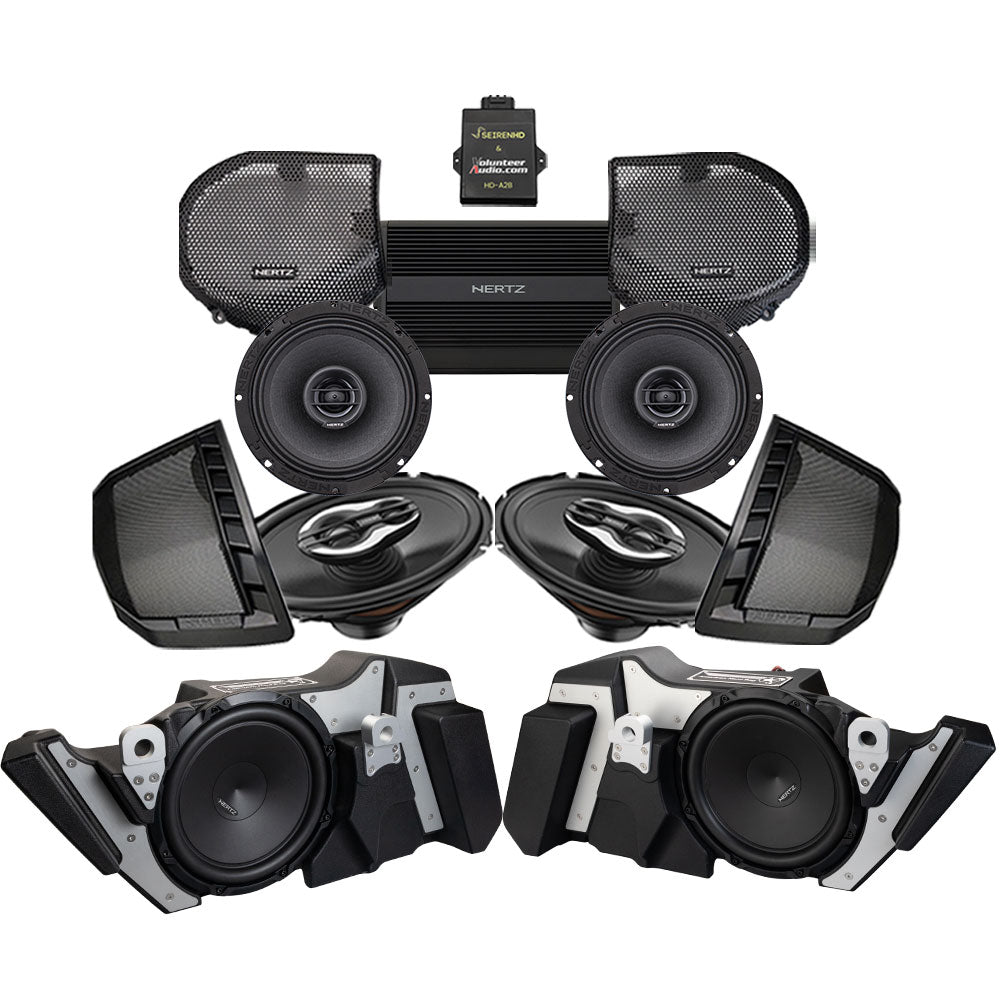 Hertz A2B Stage 4 Ultimate Plug & Play Amp And Speaker Package with Modular Subwoofer Kit For 2024-Up Harley Davidson® Base Model Street Glide Motorcycle Saddlebag Lids