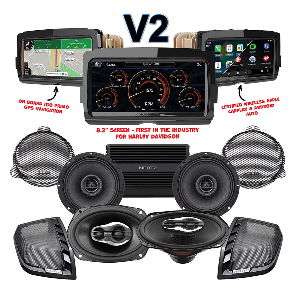 Hertz Stage 4 Plug & Play Amp And Speaker Package With Soundstream Reserve V2 Radio For 2014-2023 Harley Davidson® Street Glide, Electra Glide, And Ultra