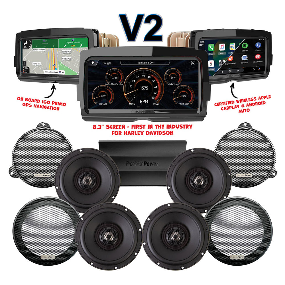 Precision Power Stage 4 Plug & Play Amp And Speaker Package With Soundstream Reserve V2 Radio For 2020-2021 Harley Davidson® CVO Tri Glide