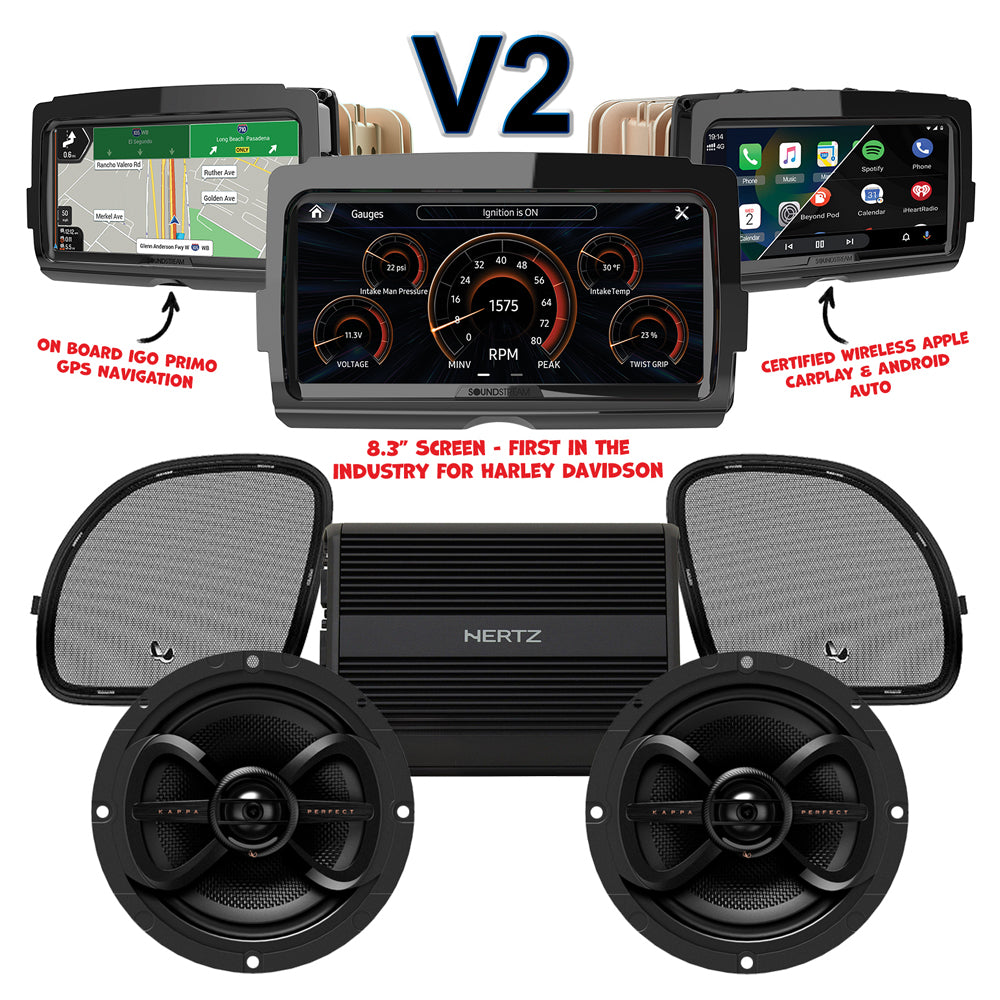Infinity Stage 2 Plug & Play Amp and Speaker Package With Soundstream Reserve V2 Radio For 2015-2023 Harley Davidson® Road Glide