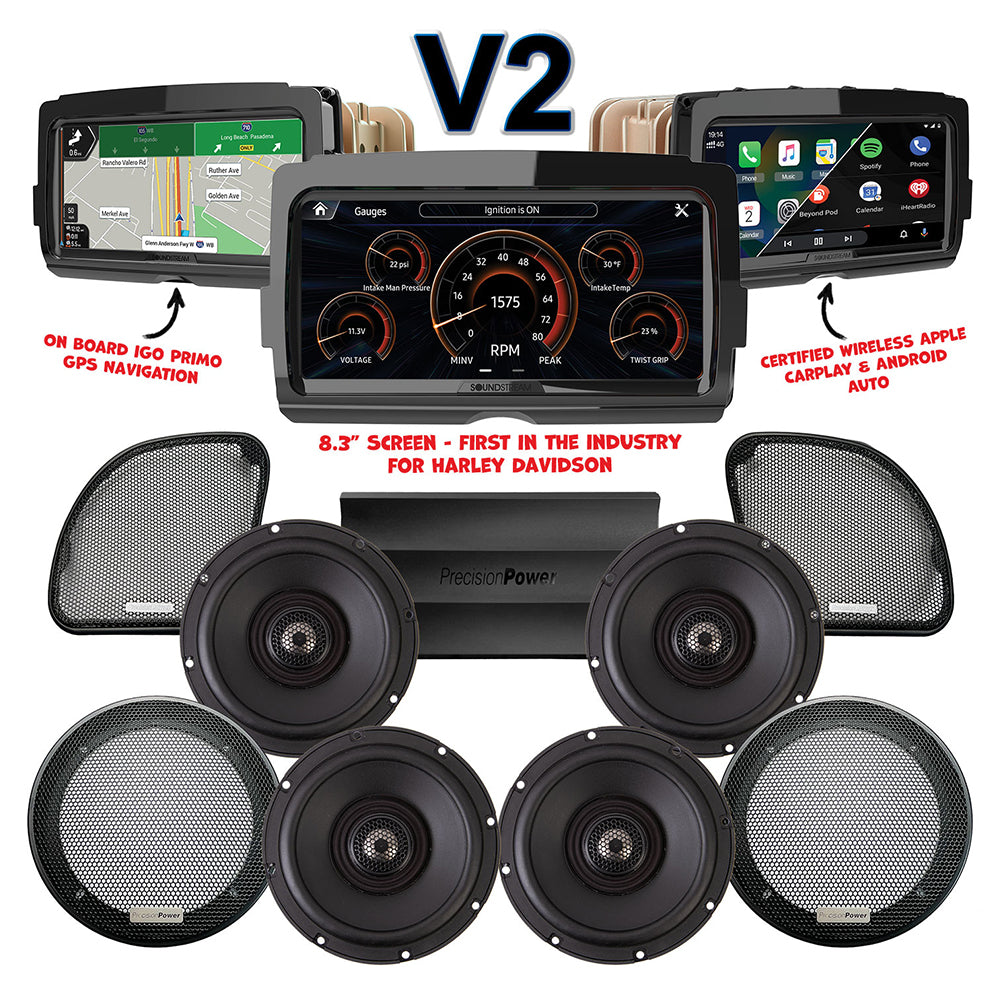 Precision Power Stage 4 Plug & Play Amp and Speaker Package with Soundstream Reserve V2 Radio For 2015-2016 Harley Davidson® CVO Road Glide Ultra