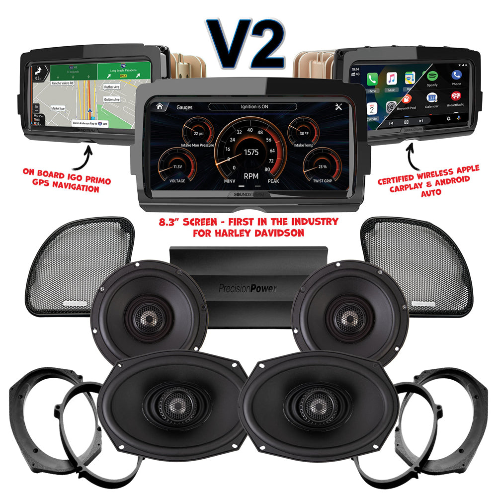Precision Power Stage 4 Plug & Play Amp and Speaker Package with Soundstream Reserve V2 Radio For 2015-2021 Harley Davidson® CVO Road Glide