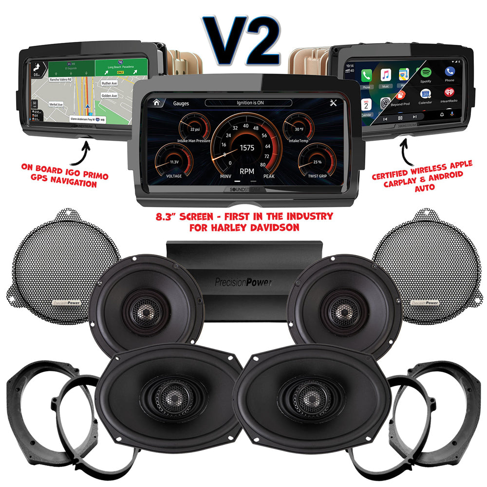 Precision Power Stage 4 Plug & Play Amp and Speaker Package with Soundstream Reserve V2 Radio For 2014-2021 Harley Davidson® CVO Street Glide