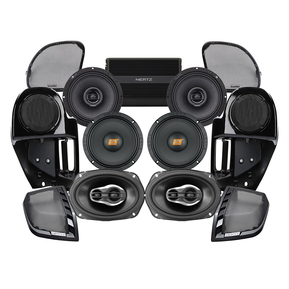 Hertz Stage 6 Plug & Play Amp and Speaker Package with Complete Lower Fairing Adapters For 2015-2023 Harley Davidson® Road Glide with Factory or Existing SoundStream Reserve Radios