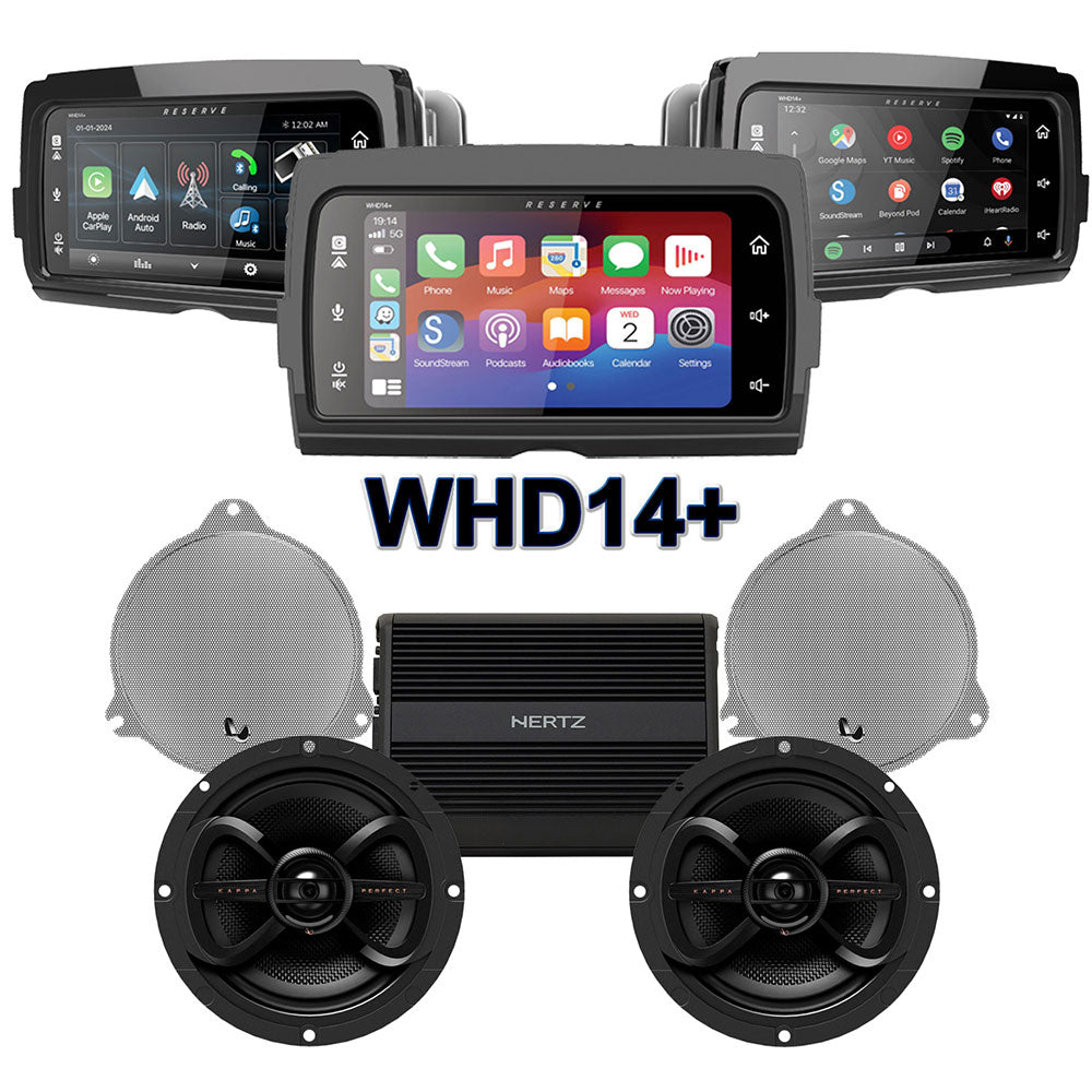 Infinity Stage 2 Plug & Play Amp and Speaker Package With Soundstream Reserve WHD14+ Radio For 2014-2023 Harley Davidson® Street Glide, Electra Glide, and Ultra