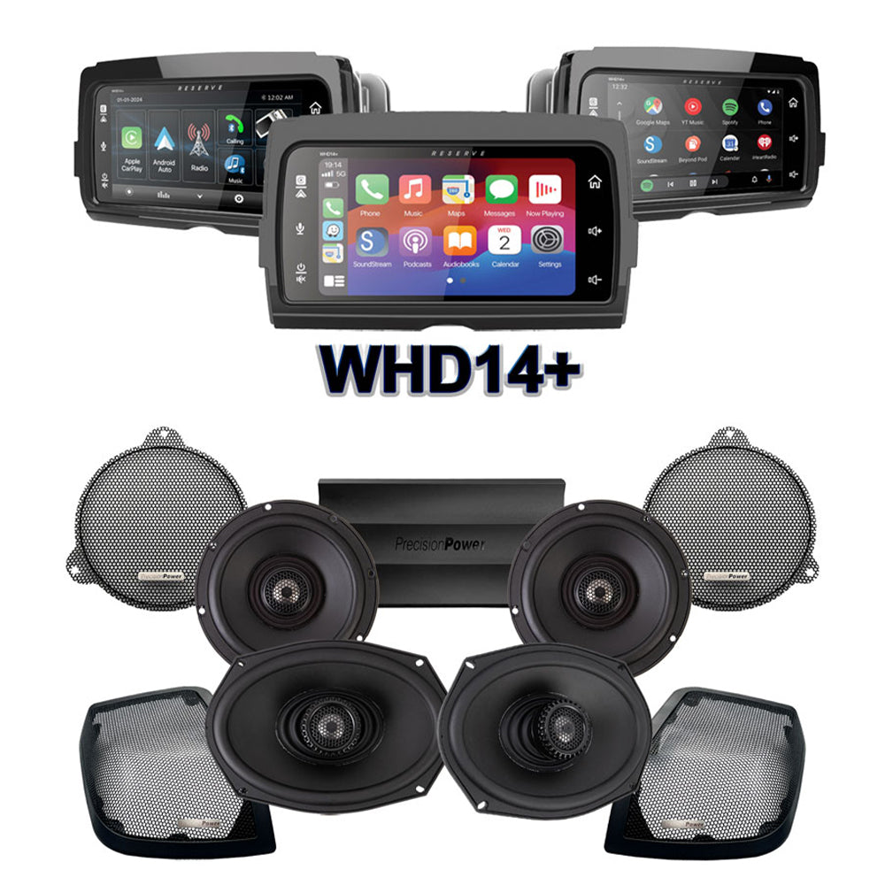 Precision Power Stage 4 Plug & Play Amp And Speaker Package With Soundstream Reserve WHD14+ Radio For 2014-2023 Harley Davidson® Street Glide, Electra Glide, And Ultra