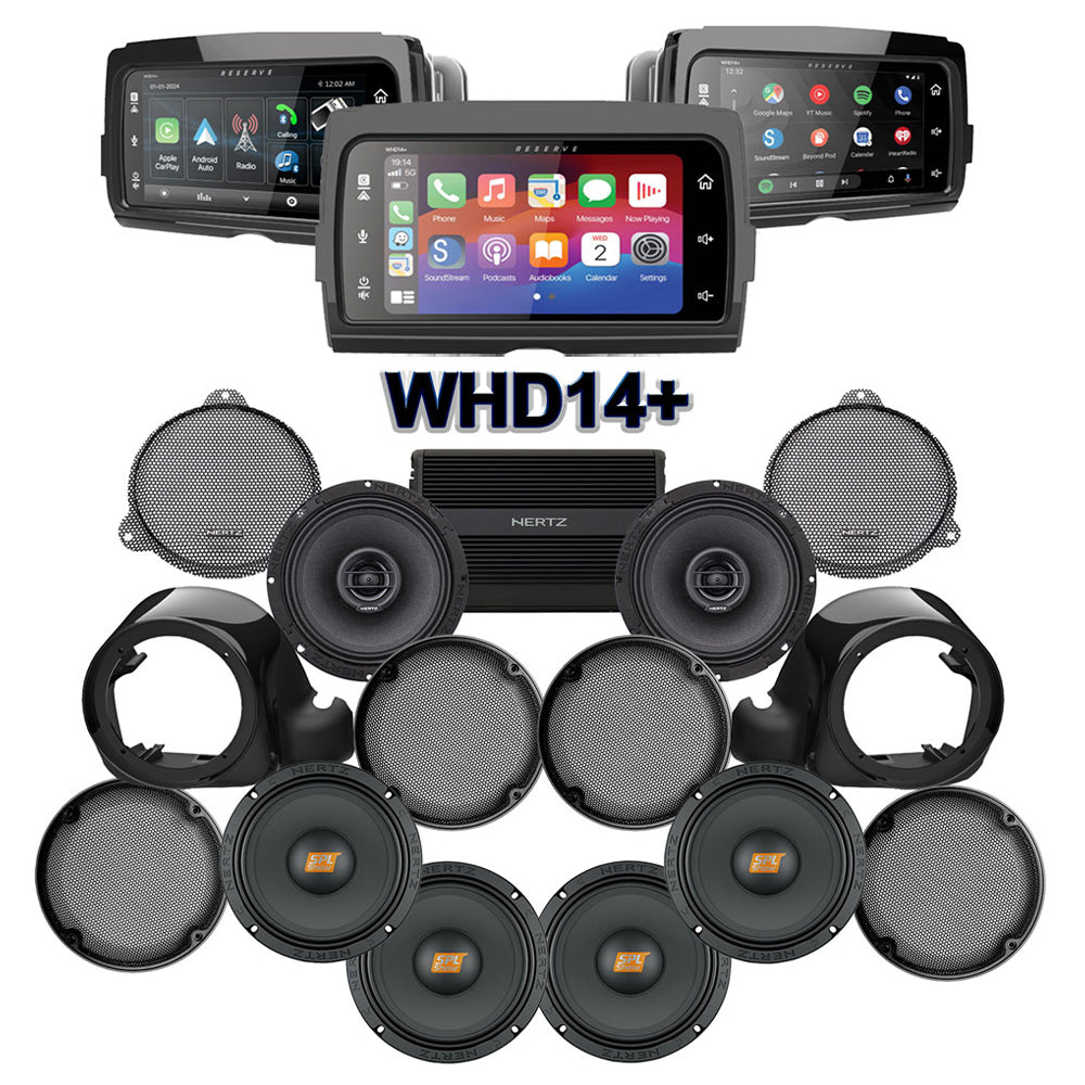 Hertz Stage 6 Plug & Play Amp and Speaker Package With Liquid-Cooled Lower Fairing Pods and Soundstream Reserve WHD14+ Radio For 2014-2021 Harley Davidson® CVO Ultra / Limited