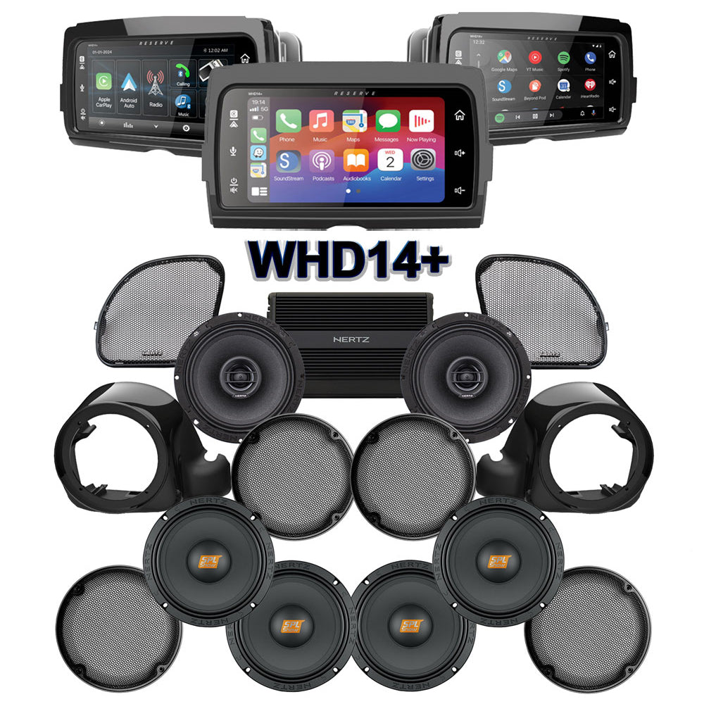 Hertz Stage 6 Plug & Play Amp and Speaker Package with Liquid-Cooled Lower Fairing Adapters and SoundStream Reserve WHD14+ Radio For 2015-2024 Harley Davidson® Road Glide Ultra / Limited