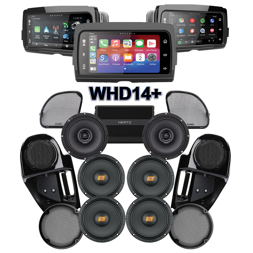 Hertz Stage 6 Plug & Play Amp and Speaker Package with Complete Lower Fairing Adapters and SoundStream Reserve WHD14+ Radio For 2015-2023 Harley Davidson® Road Glide