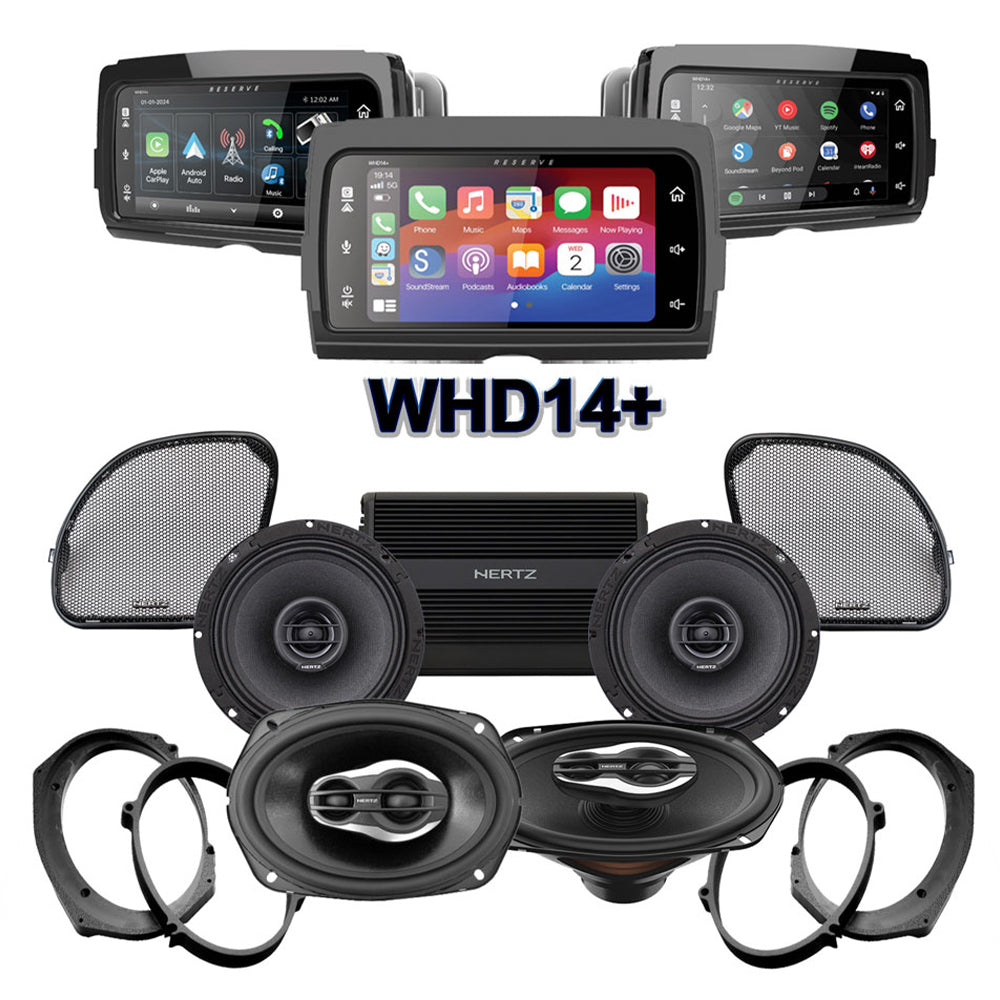 Hertz Stage 4 Plug & Play Amp And Speaker Package With Soundstream Reserve WHD14+ Radio For 2021-2023 Harley Davidson® CVO Road Glide With HD Audio By Rockford