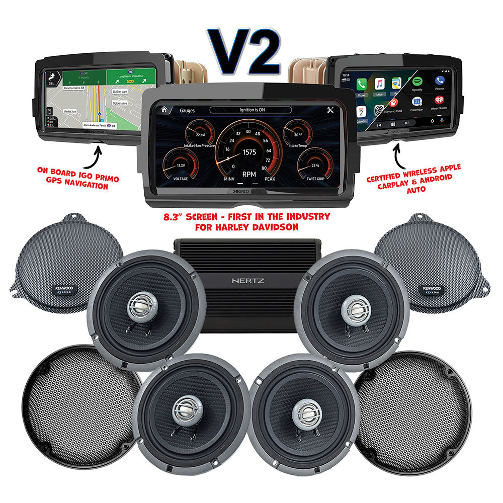 Kenwood Stage 4 Plug & Play Amp And Speaker Package With SoundStream Reserve V2 Radio For 2014-2025 Harley Davidson® Electra Glide Ultra, Ultra Limited, and Tri Glide
