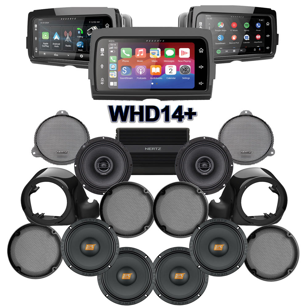 Hertz Stage 6 Plug & Play Amp and Speaker Package with Liquid-Cooled Lower Fairing Adapters and Soundstream Reserve WHD14+ Radio For 2020-2021 Harley Davidson® CVO Tri Glide