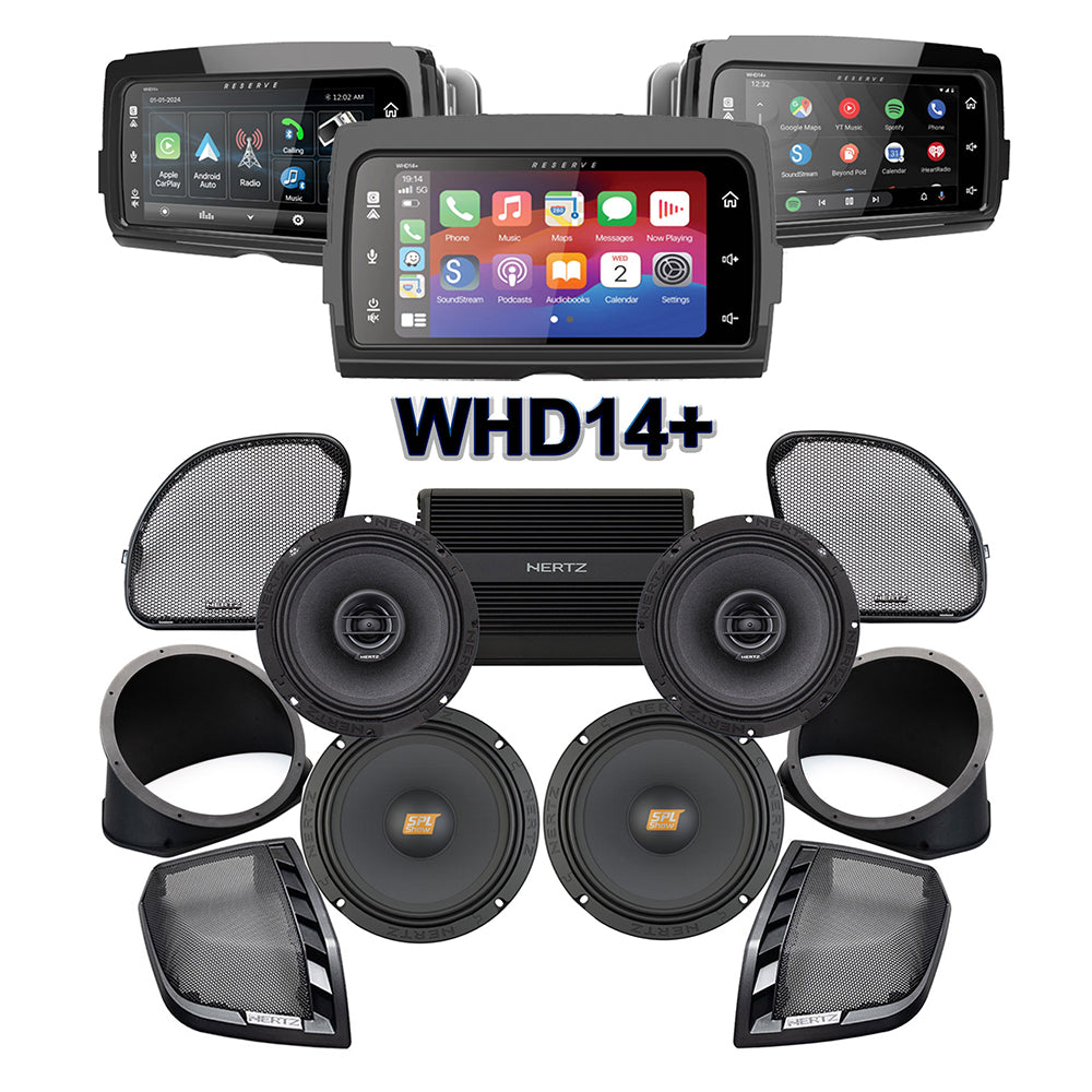 Hertz Stage 4 Plug & Play Amp And Rear 8” Speaker Package + Adapters With Soundstream Reserve WHD14+ Radio For 2015-2023 Harley Davidson® Road Glide