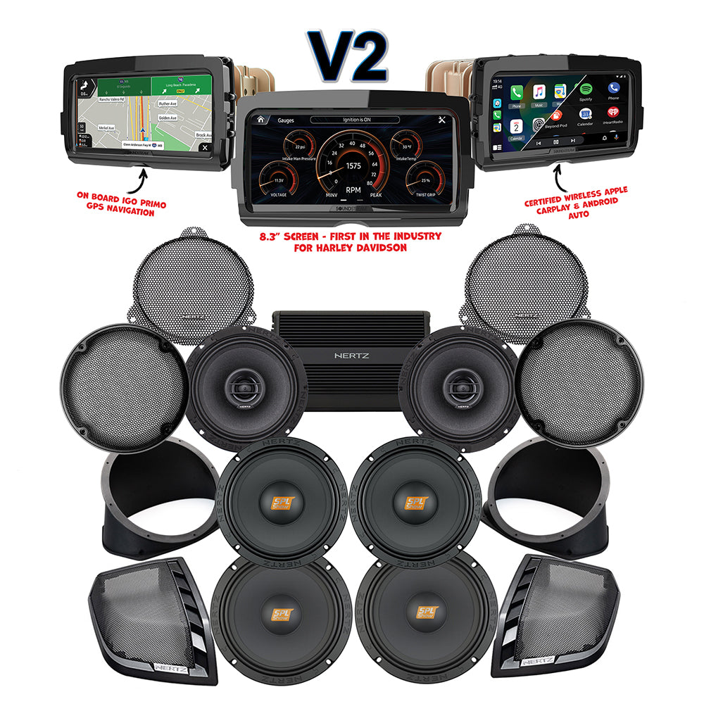 Hertz Stage 6 Plug & Play Amp and Rear 8" Speaker Package + Adapters with SoundStream Reserve V2 For 2014-2025 Harley Davidson® Electra Glide Ultra & Ultra Limited
