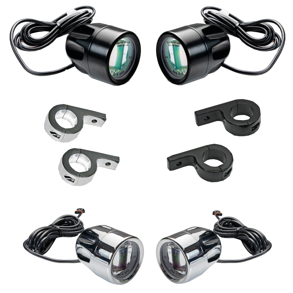 Custom Dynamics ProBeam® Auxiliary LED Halo Fog Lamps with Engine Guard Mounting Brackets for 2023-2025 Harley-Davidson® CVO Touring Motorcycles
