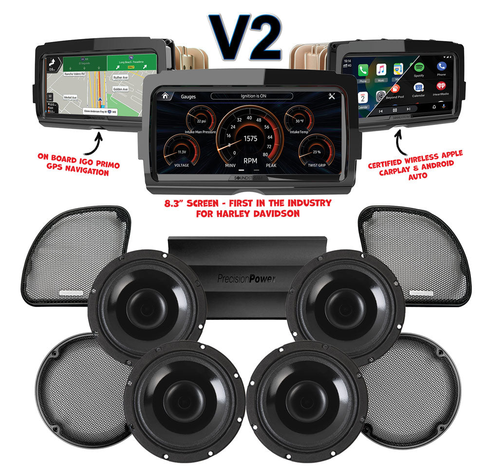 Precision Power Stage 4 Plug & Play Amp And Speaker Package With SoundStream Reserve V2 Radio For 2015-2023 Harley Davidson® Road Glide