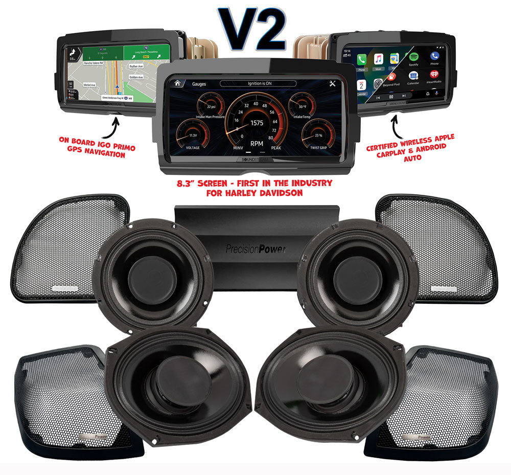 Precision Power HTW Stage 4 Plug & Play Amp and Speaker Package With Soundstream Reserve V2 Radio For 2015-2023 Harley Davidson® Road Glide