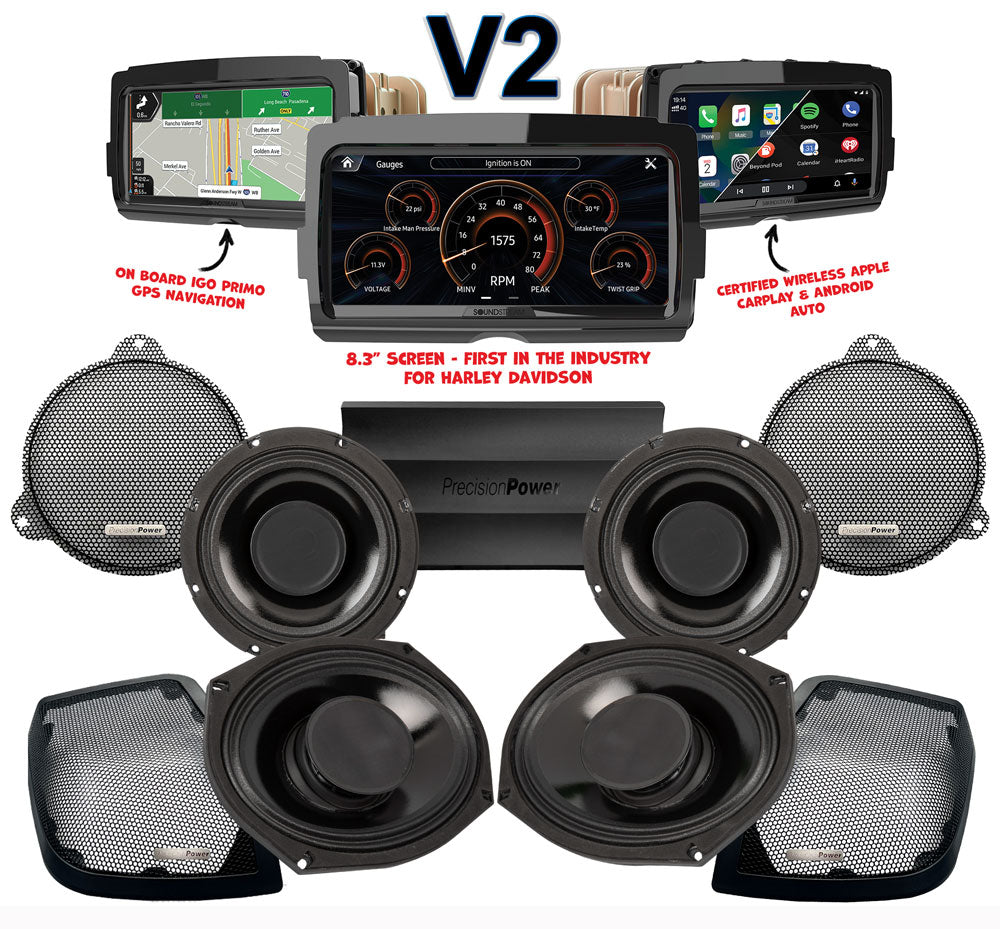 Precision Power HTW Stage 4 Plug & Play Amp and Speaker Package With Soundstream Reserve V2 Radio For 2014-2023 Harley Davidson® Street Glide, Electra Glide, And Ultra