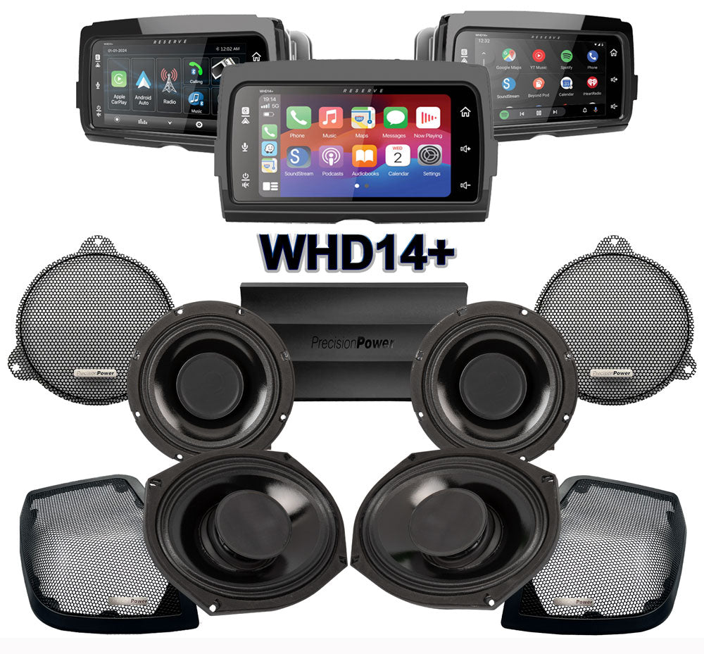 Precision Power HTW Stage 4 Plug & Play Amp and Speaker Package With Soundstream Reserve WHD14+ Radio For 2014-2023 Harley Davidson® Street Glide, Electra Glide, And Ultra