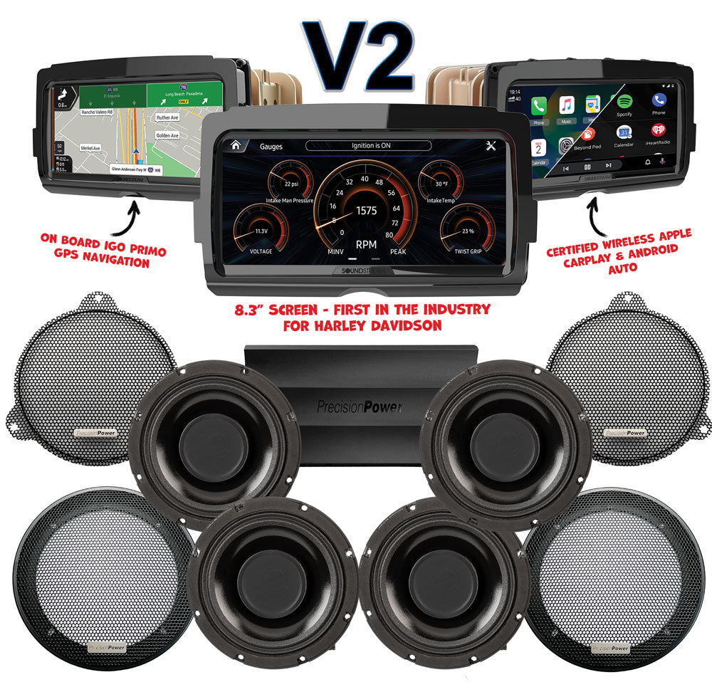 Precision Power HTW Stage 4 Plug & Play Amp And Speaker Package With SoundStream Reserve V2 Radio For 2014-2023 Harley Davidson® Street Glide and Electra Glide
