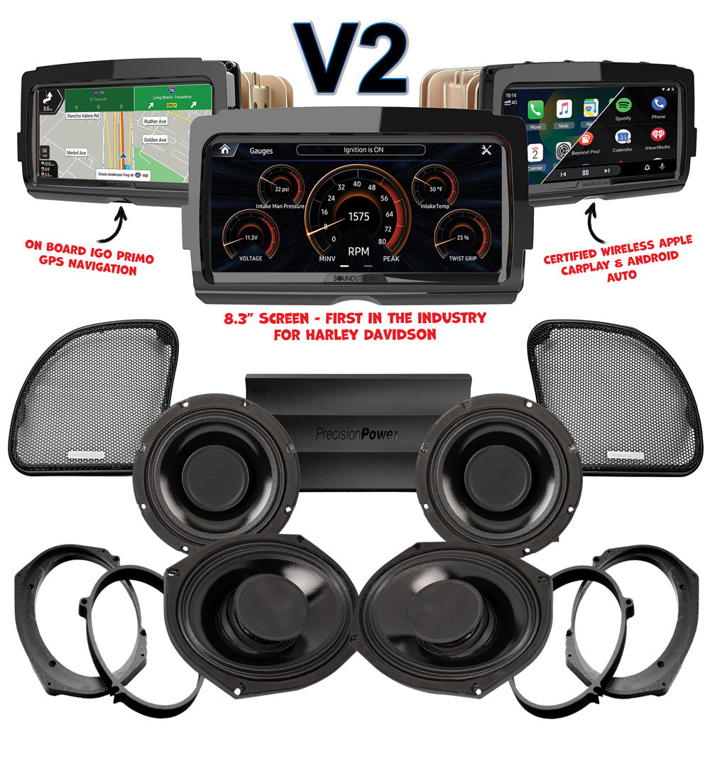 Precision Power HTW Stage 4 Plug & Play Amp and Speaker Package With Soundstream Reserve V2 Radio For 2015-2021 Harley Davidson® CVO Road Glide
