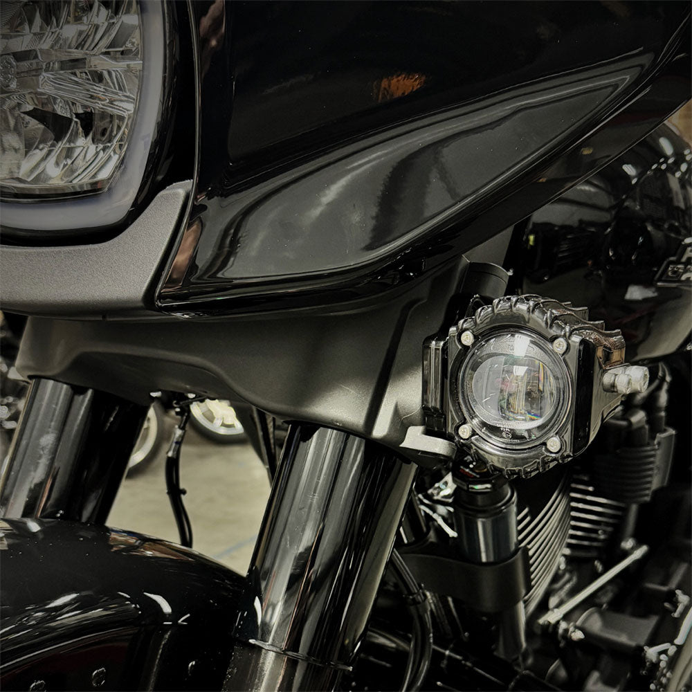 Custom Dynamics Wind Deflector Mount With Shark Demon Fog Lights  for 2023-2025 Harley Davidson® CVO and Base Model Street Glide Motorcycles